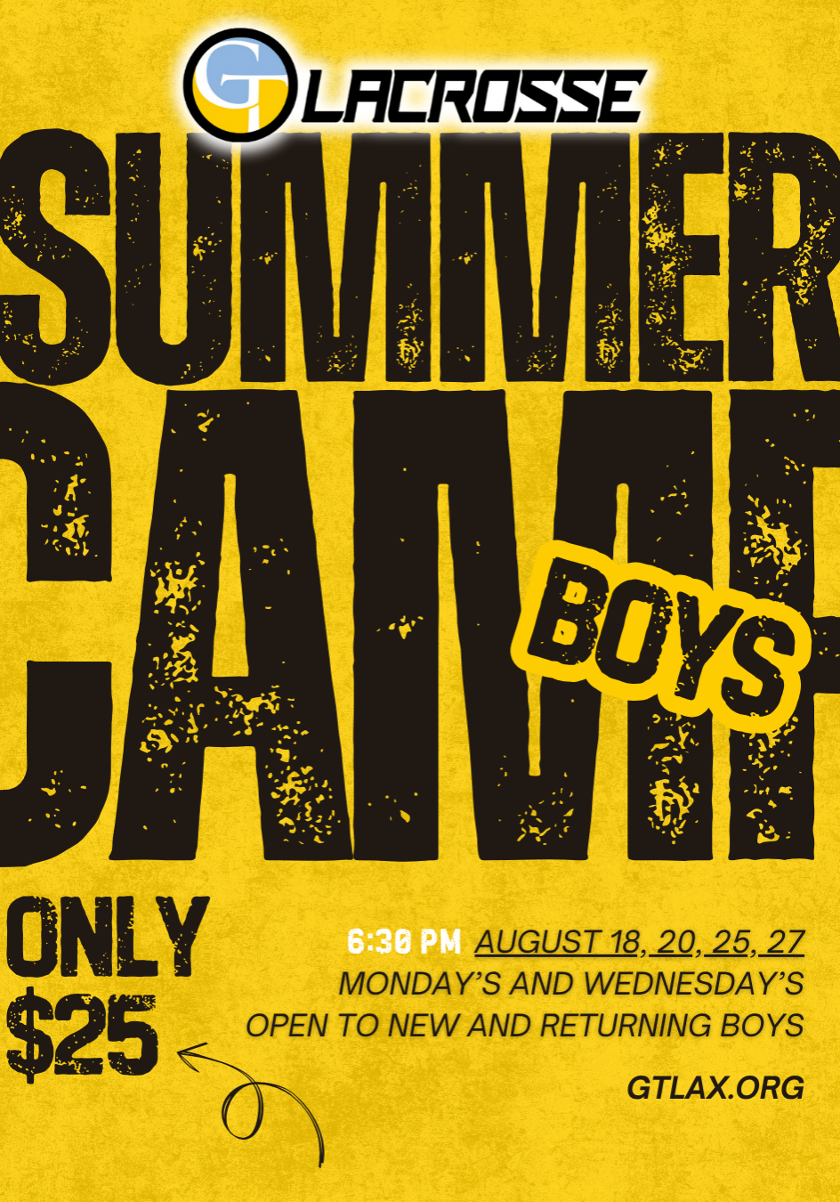 (August) Summer 2025 - Boys Summer Camp Boys Summer Camp hosted by GT Lacrosse